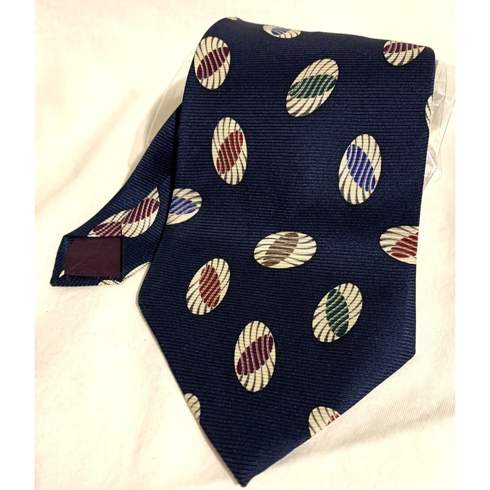 MENS CLAIBORNE NECKTIE 100% SILK Made In USA Blue W/Ovals NWOT